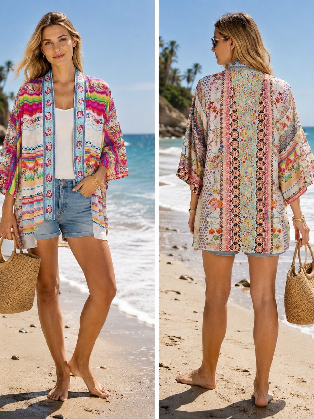 Johnny Was Maci Reversible cardigan Kimono Robe Jacket Embroidered Floral M - Picture 9 of 9